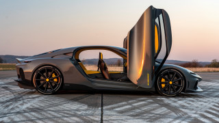 Futuristic car runway sunset person - its door free wallpaper
