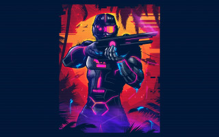 Futuristic man gun suit background - synthwave style free wallpaper