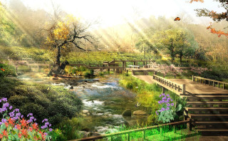 River bridge forest flowers trees - flower and trees free wallpaper
