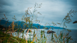 Water mountain grass autumn nature - a view of a body free wallpaper