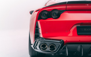 Red sports car black exhaust - the rear end of the car free wallpaper