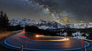 Mountain night sky stars light - light streak free wallpaper