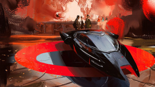 Futuristic vehicle red stripes concept - syd mead. free wallpaper