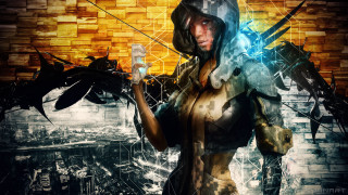Woman dragon cyberpunk dystopian urban - dystopian art free wallpaper