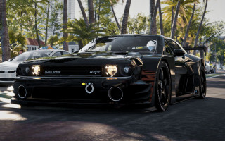 Black car street palm trees 2 - realistic lighting free wallpaper