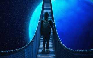 Bridge man blueplanet stars magicrealism - a backpack free wallpaper