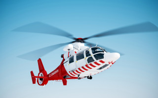 Red white helicopter sky blue - a propeller free wallpaper
