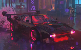 Neon car man retrofuturism synthwave - a neon light free wallpaper
