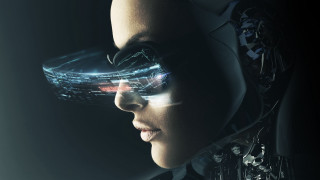 Woman futuristic glasses helmet glowing - futurism free wallpaper