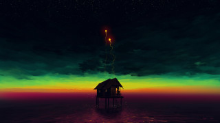 Stilt house ocean night magic - firefly free wallpaper for desktop