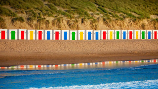 Beach colorful chairs cliff ocean - the beach next free wallpaper