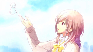 Woman glass paperdoll sky clouds - a glass free wallpaper