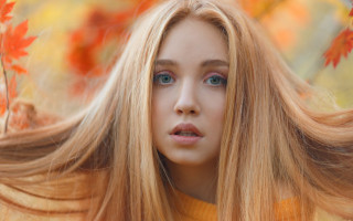 Elina karimova blonde hair autumn - orange leaf free wallpaper