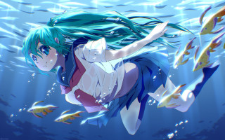 Floating fish hair underwater anime - fish free wallpaper for desktop
