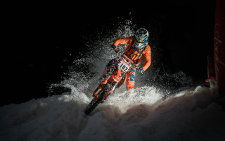 Dirtbike snow night astronaut aurora - epic free wallpaper