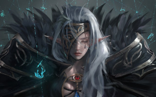 White hair elf wings sword - fan qi free wallpaper for desktop