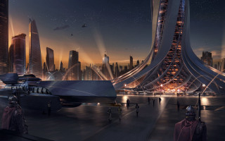 Futuristic city aurora planet night - a futuristic city free wallpaper