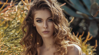 Woman longhair bush leaves impressionist - a bush free wallpaper