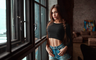 Woman window serious arabesque polaroid - girl free wallpaper