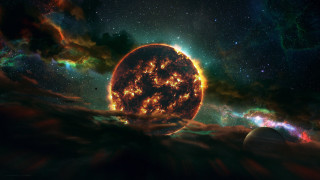 Large sun stars clouds space - star in the center free wallpaper
