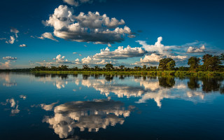 Lake clouds trees reflections sky - white cloud above free wallpaper