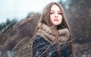 Woman snowfall wind portrait winter - winter free wallpaper