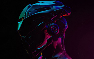 Futuristic cyberpunk helmeted pilot glowing - synthwave style free wallpaper