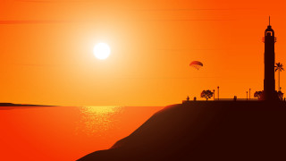 Kite flying sunset ocean lighthouse - the cliff free wallpaper