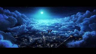 Man standing ledged above clouds - ufotable free wallpaper