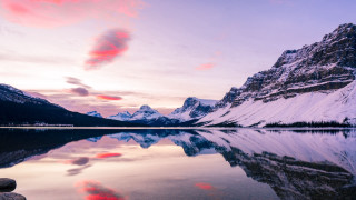 Mountain lake sunset bridge city - covered mountain free wallpaper