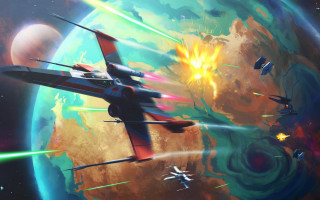 Space station rocket battle star - a planet in the background free wallpaper for desktop