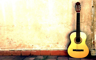 Guitar brick floor cement wall - solo free wallpaper for desktop