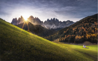 Hill mountains trees sunset light - the cloud free wallpaper for desktop