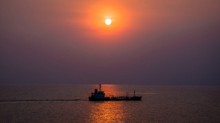 Boat sailing ocean sunset moon - sunset time free wallpaper