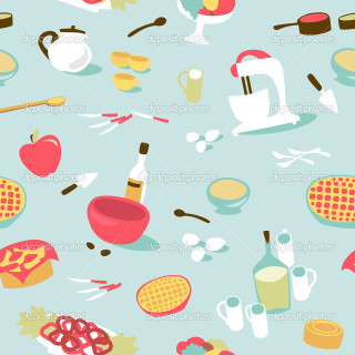 Kitchen items pattern blue background - still free wallpaper for tablet