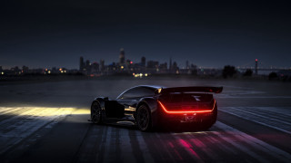 Black sports car night city 4 - a city skyline in the background free wallpaper