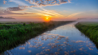 River sunset clouds grass landscape - alexander brook free wallpaper