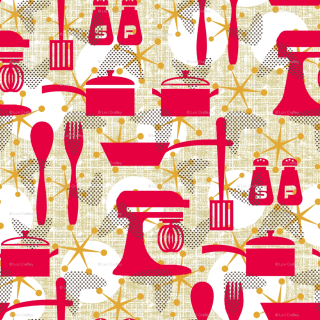 Kitchen pattern utensils mix gold - plain background free wallpaper for tablet