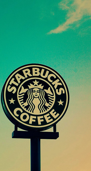 Starbucks sign blue sky clouds - photorealistic imagery free wallpaper for mobile