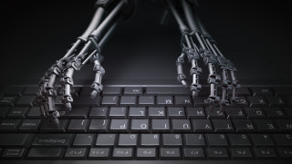 Robot hand keyboard cybernetics greyscale - a computer keyboard free wallpaper