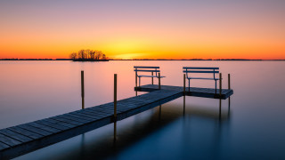 Dock benches lake sunset reflection - a boat dock free wallpaper