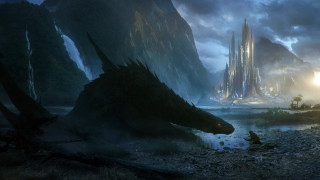 Dragon river mountain castle night - a castle in the background free wallpaper for desktop