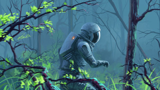 Space suit man forest branch - a man in a space suit free wallpaper