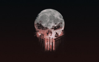 Full moon building pillars people - a few person free wallpaper