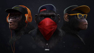Three monkeys hats headphones red - headphone free wallpaper