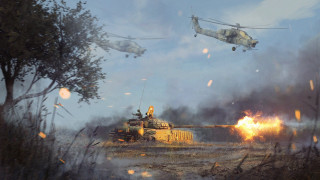 Military vehicles flying over forest - a helicopter free wallpaper