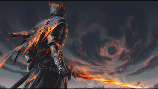 Fire armor sword embers glowing - a fire and sky background free wallpaper