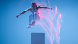 Skateboarder pinksmoke bluebackground hologram volumetric - volumetric lighting free wallpaper