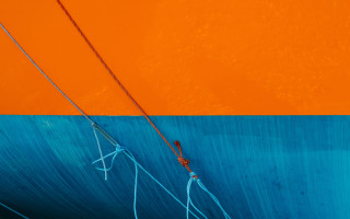 Boat water orange blue background - neofauvism free wallpaper