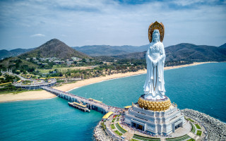 Large statue island bridge ocean - cui bai free wallpaper